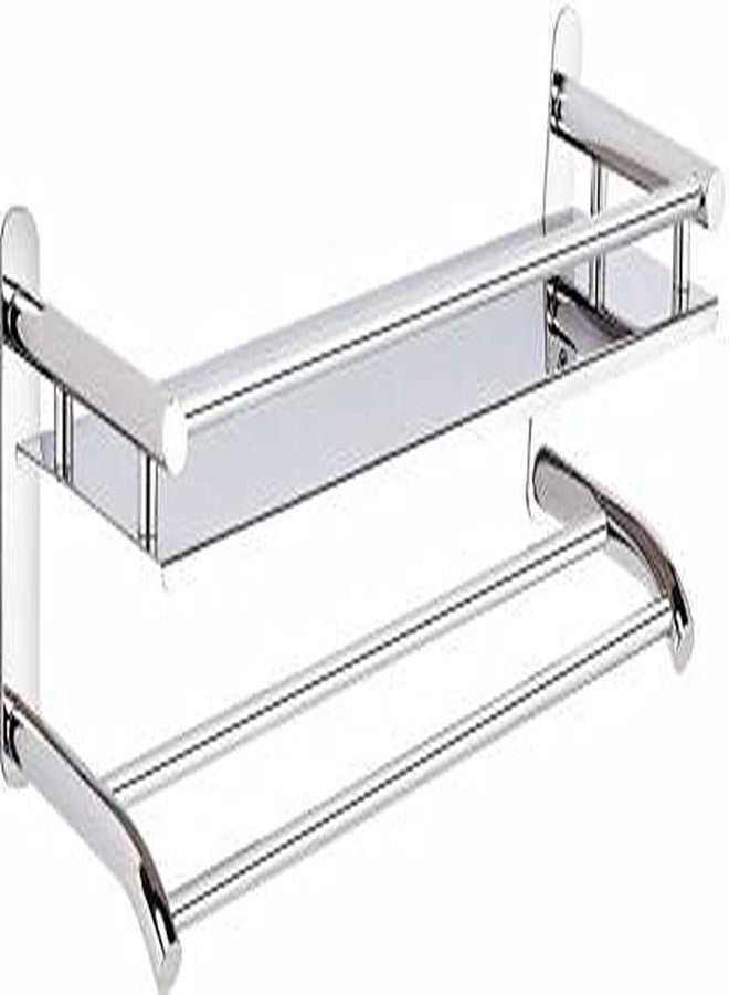 Filox Shelf Multipurpose Layer SS Multi-use Rack with Double Soap Dish and Toothbrush Holder Stainless Steel Wall Shelf Silver (Color 3) - Image 3